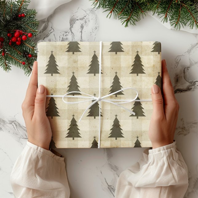  Modern Farmhouse Christmas Tree Plaid Wrapping Paper (Creator Uploaded)