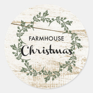 Modern Farmhouse Christmas Wreath Rustic Wood Classic Round Sticker