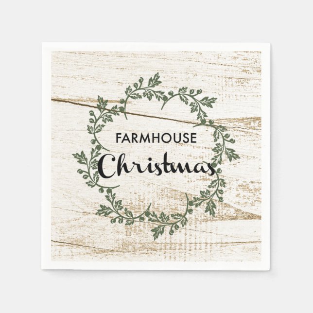 Modern Farmhouse Christmas Wreath Rustic Wood Napkin (Front)