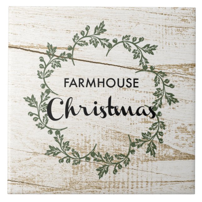 Modern Farmhouse Christmas Wreath Rustic Wood Tile (Front)