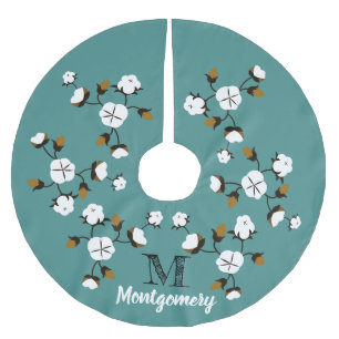 Modern Farmhouse Cotton Flowers & Teal Brushed Polyester Tree Skirt
