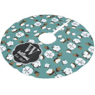 Modern Farmhouse Cotton Flowers & Teal Brushed Polyester Tree Skirt