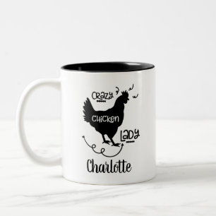 Modern Farmhouse Crazy Chicken Lady Name Two-Tone Coffee Mug
