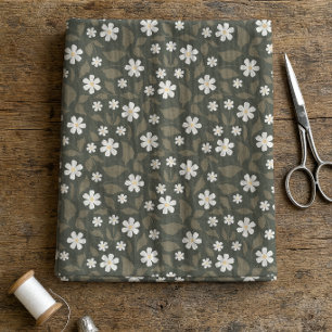 Modern Farmhouse Daisy Dark Olive Sage Floral Fabric