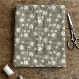 Modern Farmhouse Daisy Muted Olive and Earth Tones Fabric