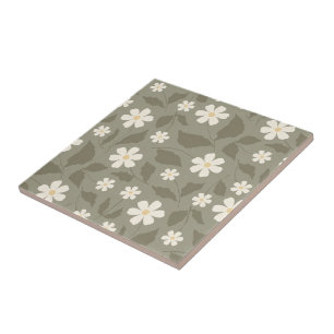 Modern Farmhouse Daisy Muted Olive and Earth Tones Tile
