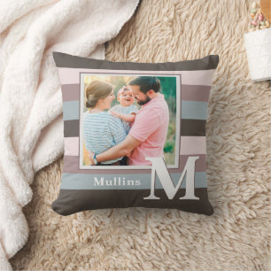 Modern Farmhouse Family Name Photo Monogram Cushion