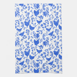 Modern Farmhouse Folk Art Chickens & Botanicals Tea Towel