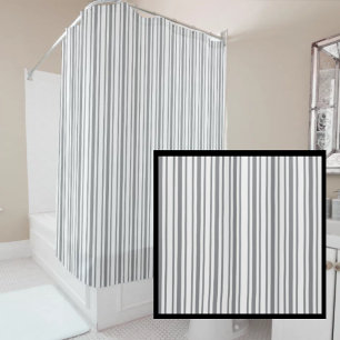Modern Farmhouse Gray & White Ticking Stripes Shower Curtain