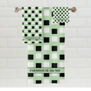 Modern Farmhouse Green Black  Bath Towel Set