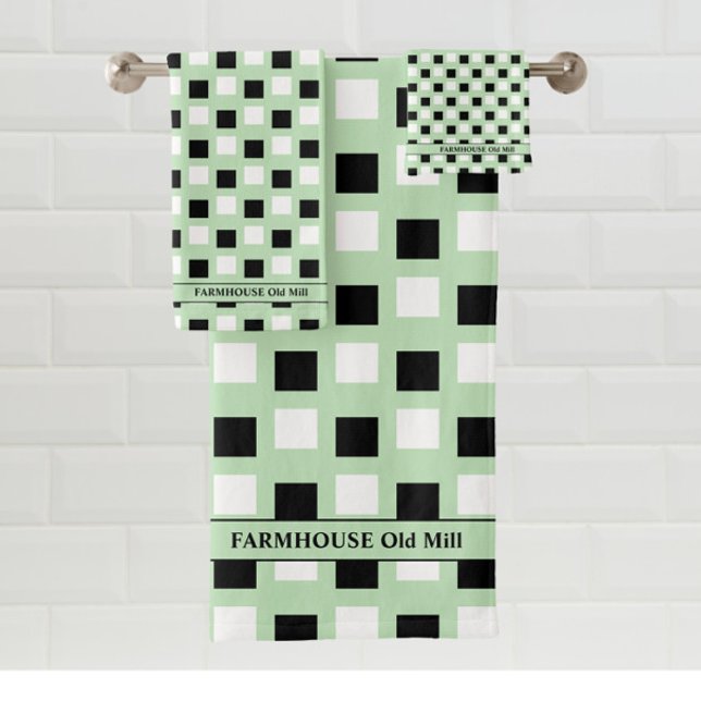 Modern Farmhouse Green Black  Bath Towel Set (Creator Uploaded)