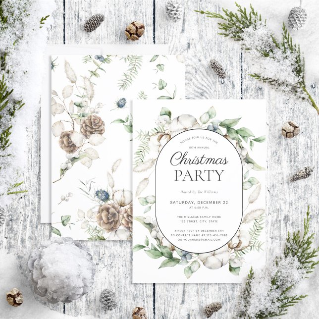 Modern Farmhouse Greenery Christmas Party Invitation (Creator Uploaded)