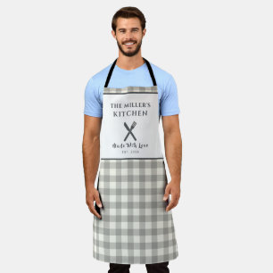 Modern Farmhouse Grey Gingham Personalised Apron