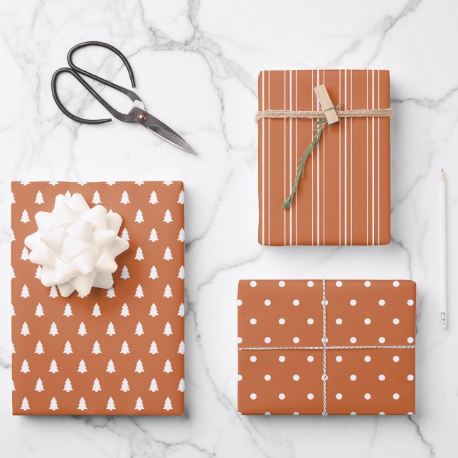 Modern farmhouse holiday burnt orange wrapping paper sheet (Front)