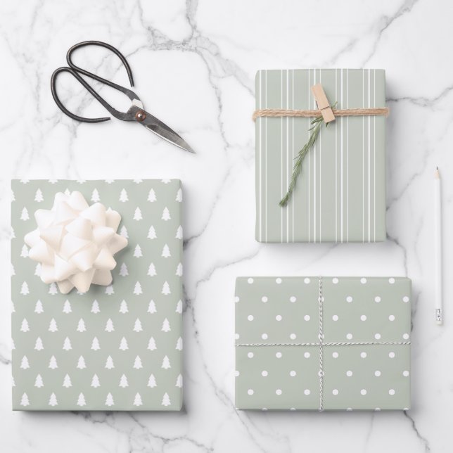 Modern farmhouse holiday pastel green wrapping paper sheet (Front)