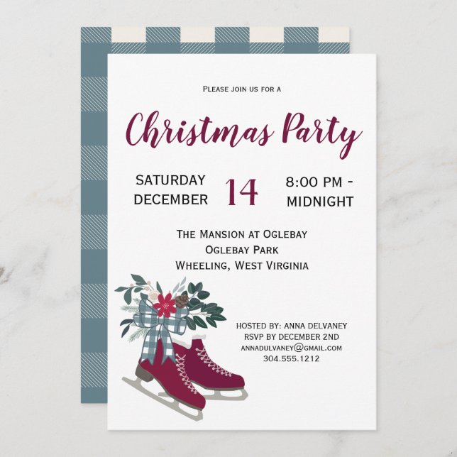 Modern Farmhouse Ice Skates Christmas Party Invitation (Front/Back)