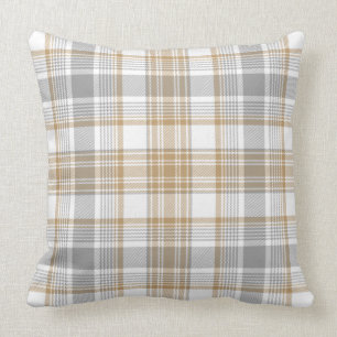 Modern Farmhouse Light Tartan Plaid Grey Orange Cushion