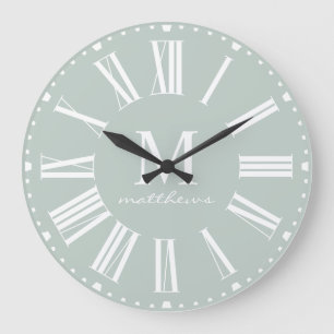 Modern Farmhouse Mint Family Name Large Clock