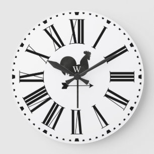 Modern Farmhouse Monogram Rooster Weather Vane Large Clock
