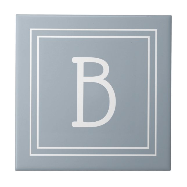 Modern Farmhouse Monogrammed Blue & White Initial Tile (Front)