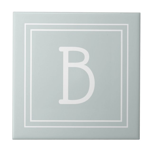 Modern Farmhouse Monogrammed Green & White Initial Tile (Front)