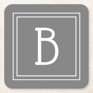 Modern Farmhouse Monogrammed Grey & White Initial Square Paper Coaster