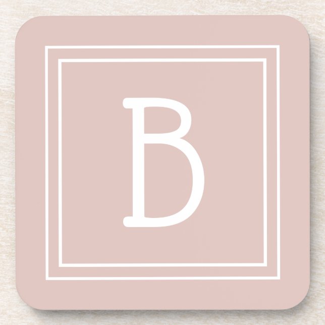 Modern Farmhouse Monogrammed Pink & White Initial Coaster (Front)