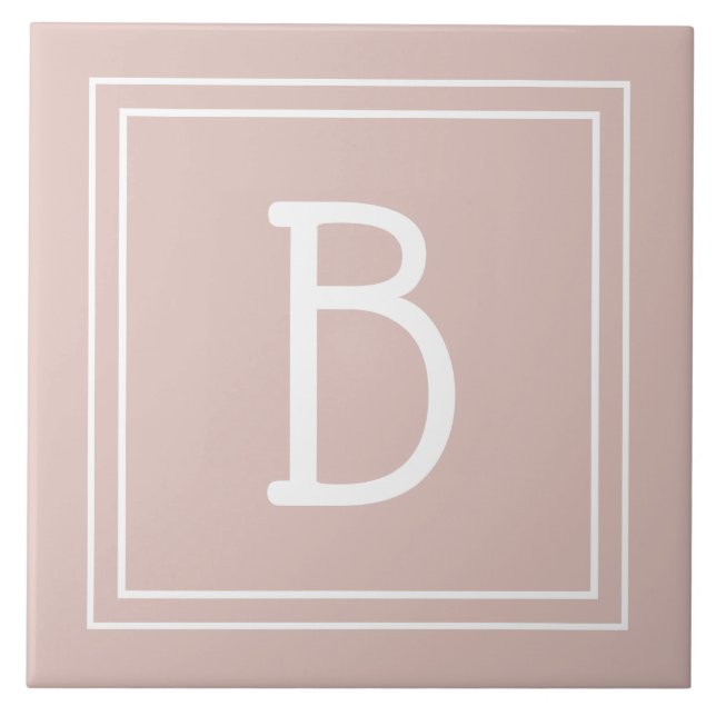 Modern Farmhouse Monogrammed Pink & White Initial Tile (Front)