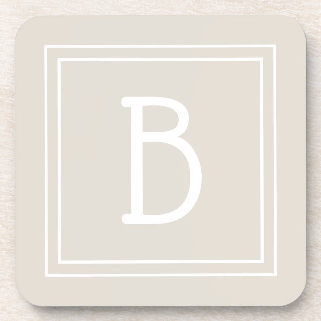 Modern Farmhouse Monogrammed Tan & White Initial Coaster (Front)