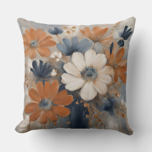 Modern Farmhouse Navy Blue Orange Floral Cushion