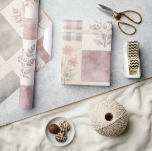 Modern Farmhouse Pastel Purple Quilt Patchwork  Wrapping Paper