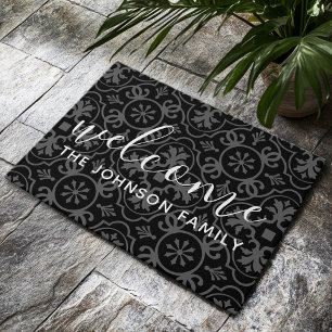 Modern Farmhouse Pattern Family Welcome Black Doormat