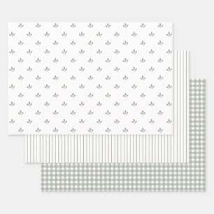 Modern Farmhouse Pattern Mix Dusky Green   Wrapping Paper Sheet