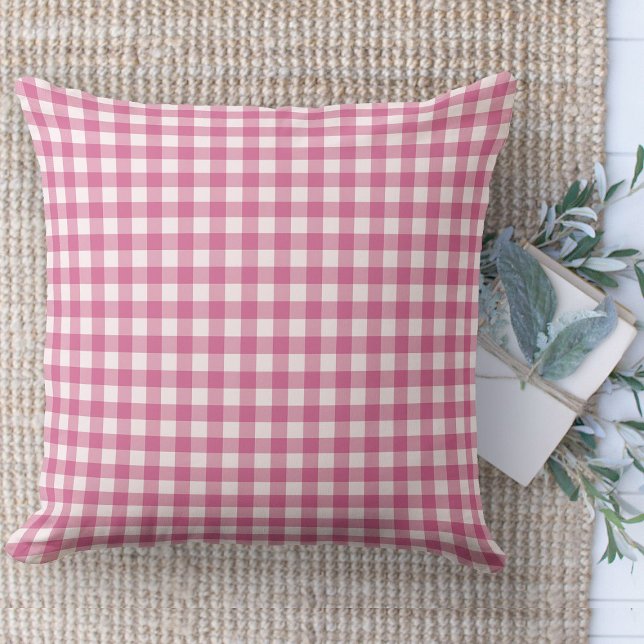Modern Farmhouse Pink & White Gingham Nursery Cushion (throw pillow farmhouse pillows country pink and white gingham plaid throw pillow )
