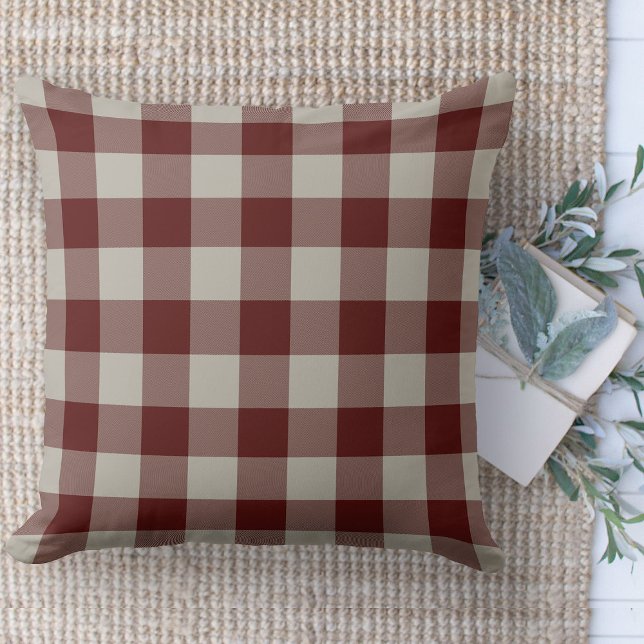 Modern Farmhouse Red & Beige Buffalo Plaid Couch  Cushion (Modern farmhouse throw pillow burgandy and beige buffalo plaid couch pillow )