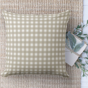 Modern Farmhouse Rug, Beige And White Gingham Area Cushion