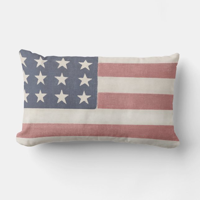 Modern Farmhouse Rustic American Flag Lumbar Cushion (Front)