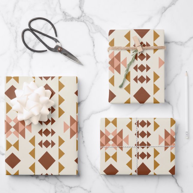 Modern Farmhouse Rustic Terracotta Geometric Art  Wrapping Paper Sheet (Front)