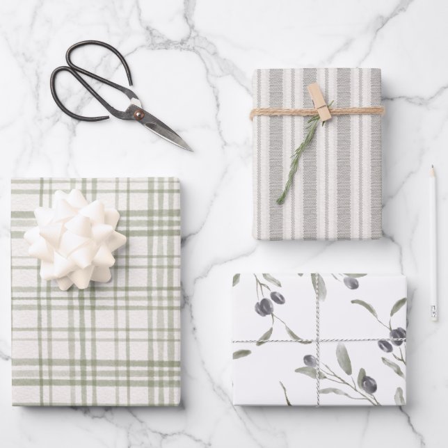 Modern Farmhouse Sage Green Christmas Wrapping Paper Sheet (Front)
