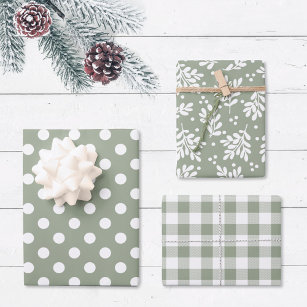 Modern Farmhouse Sage Green Holiday Gift Wrapping Paper Sheet