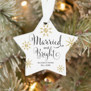 Modern Farmhouse simple married & bright newlywed Ornament