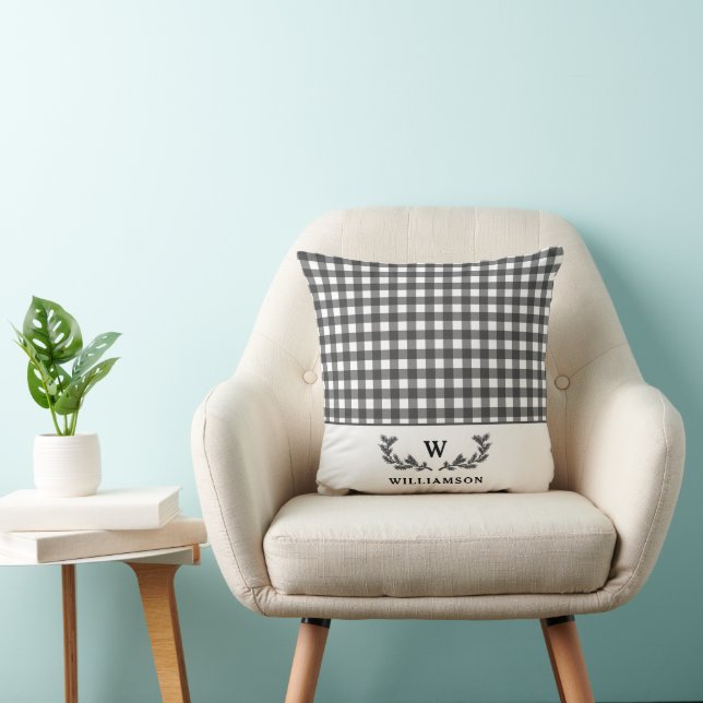 Modern Farmhouse Style Black White Monogrammed  Cushion (Chair)