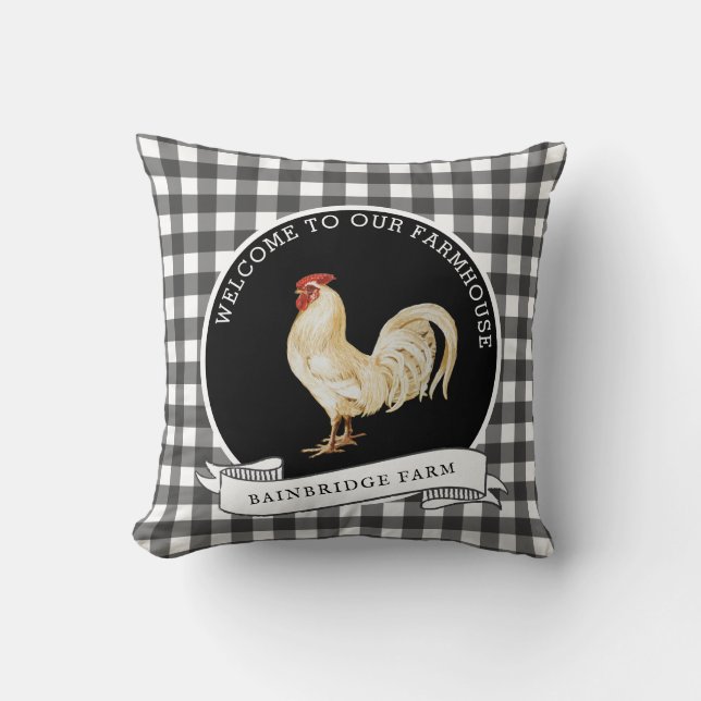 Modern Farmhouse Style Rooster Family Name  Cushion (Front)