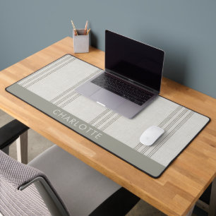 Modern Farmhouse Ticking Sage Personalised Desk Mat