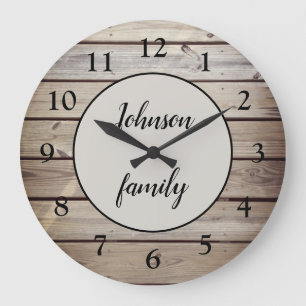 Modern Farmhouse Wood Family Name Large Clock