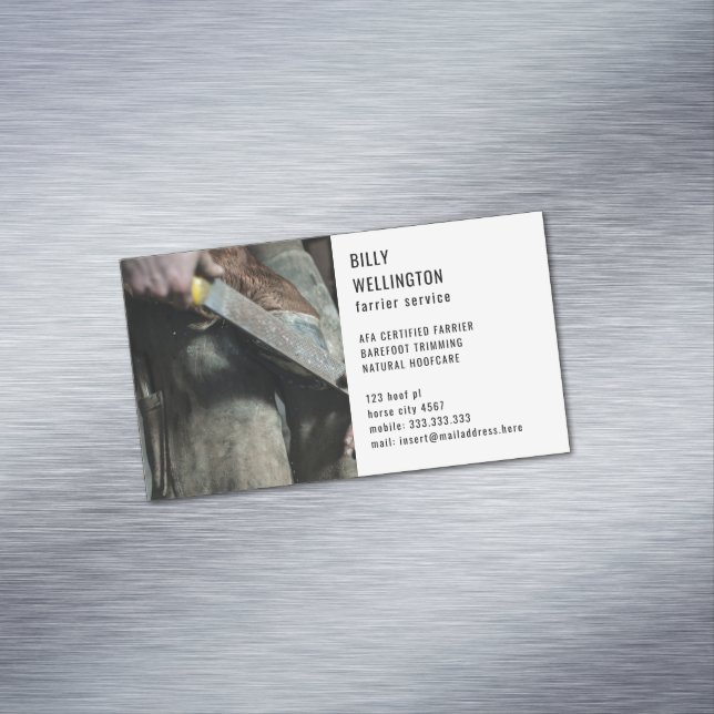 Modern Farrier Hoof Trimming Horseshoeing  Magnetic Business Card (In Situ)