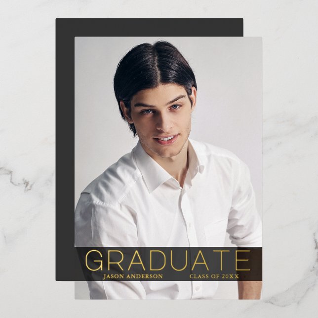 Modern Fashion 1 Photo Foil Grad Announcement Card (Front/Back)