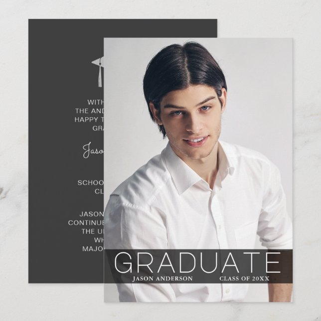 Modern Fashion 1 Photo Graduate Announcement Card (Front/Back)