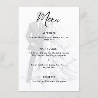 Modern Fashion Charcoal Sketch Couple Wedding Menu