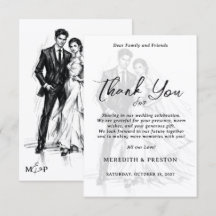 Modern Fashion Charcoal Sketch Couple Wedding